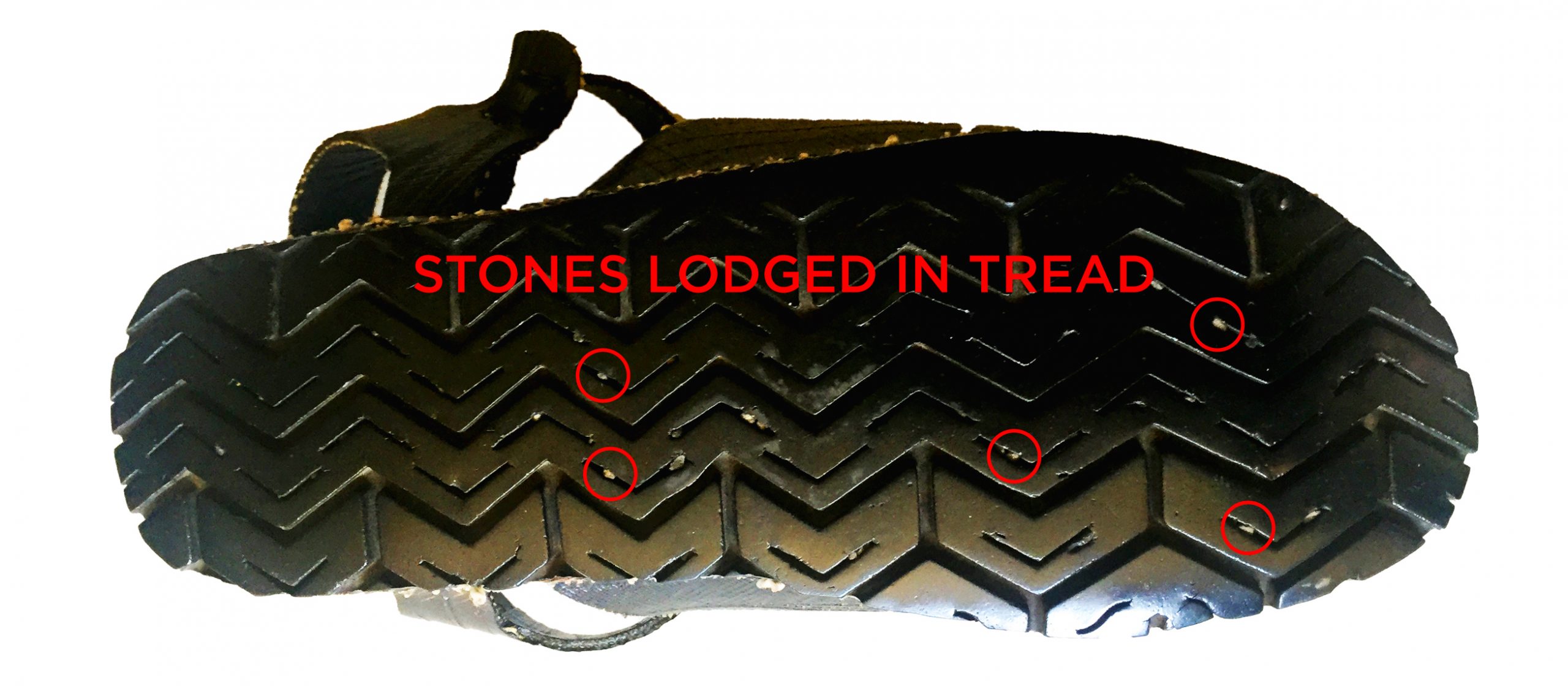 Stone lodged in tread